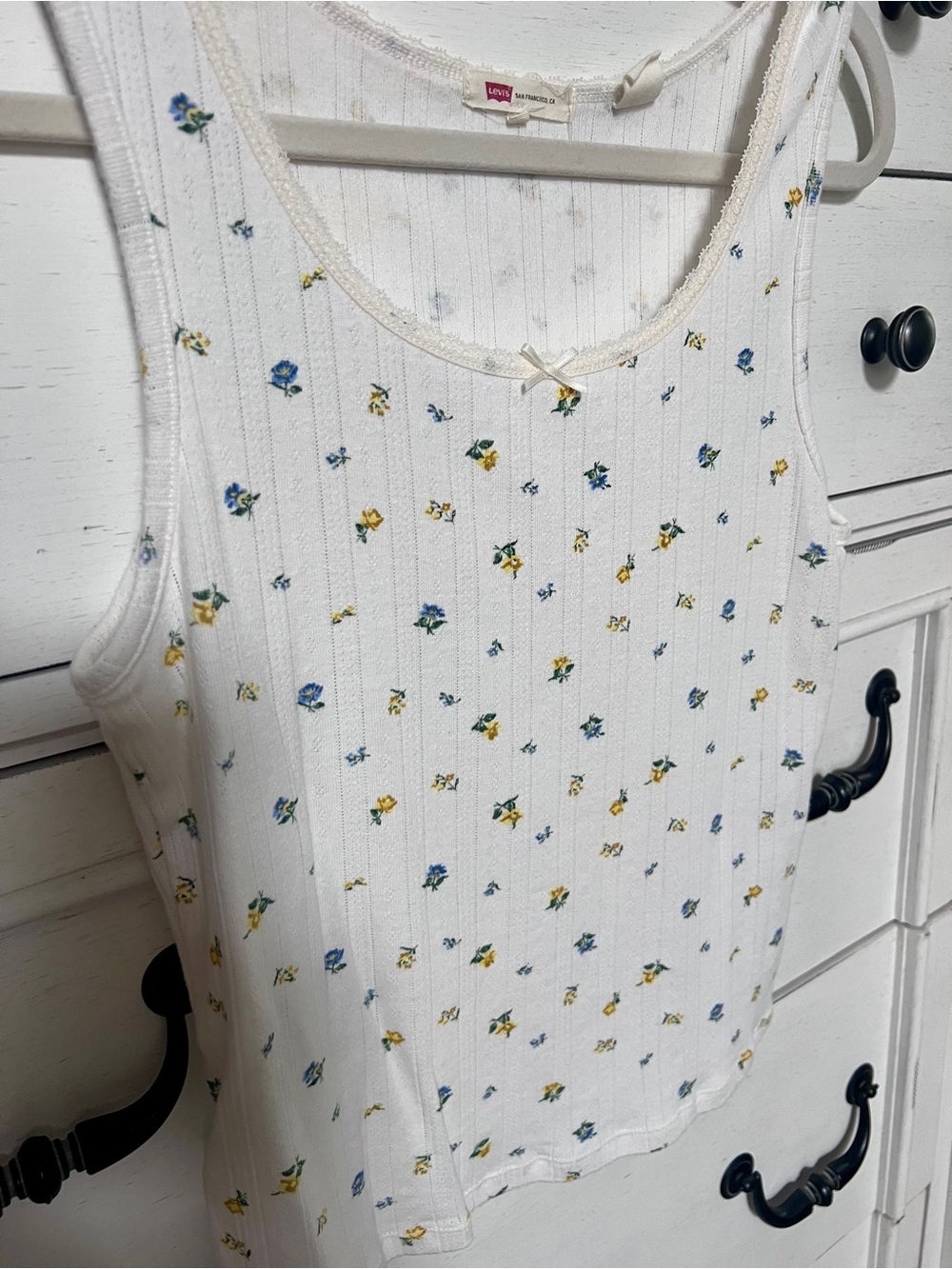 Levi's White Pointelle Tank with Blue & Yellow Micro Florals